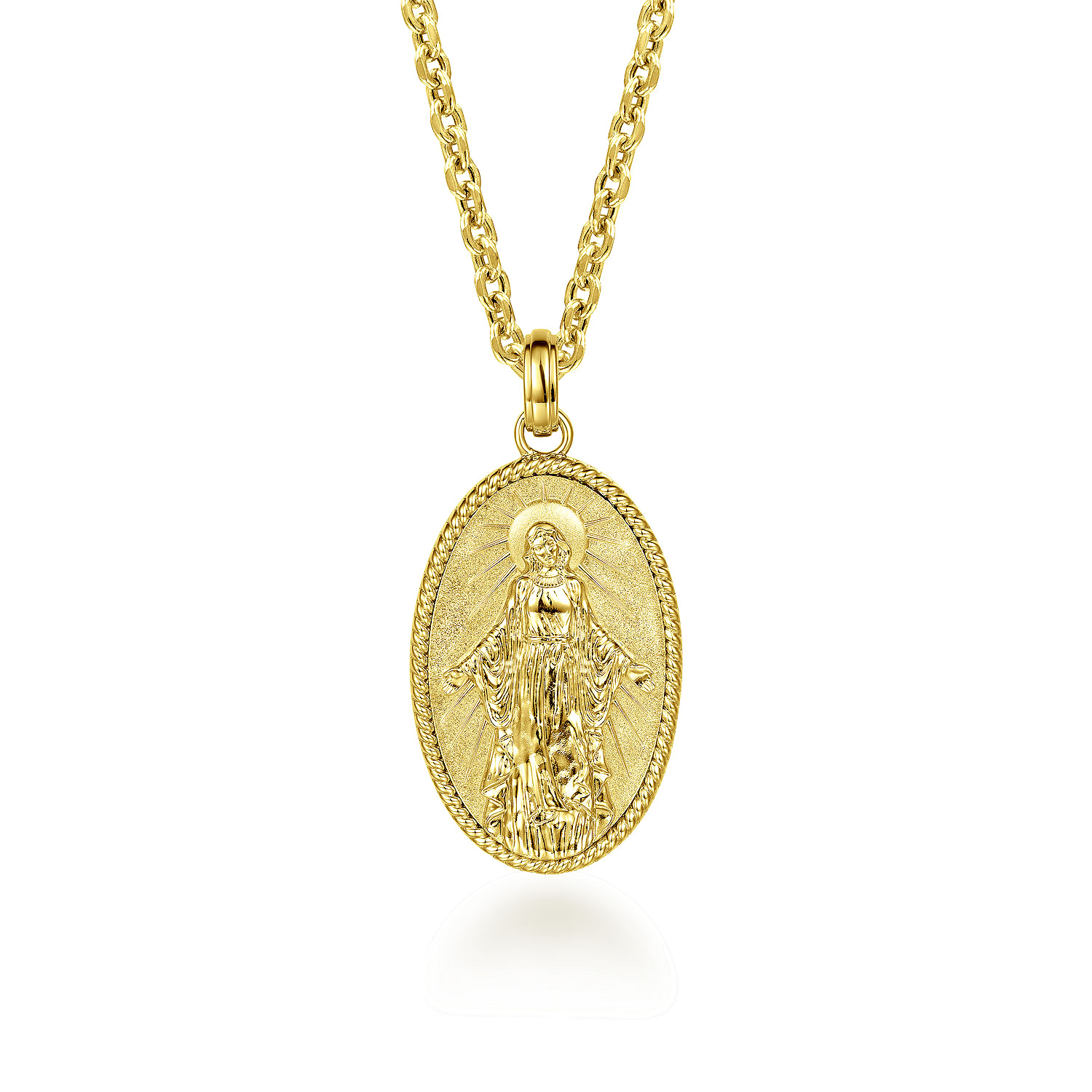 Oval 14K Yellow Gold Virgin Mary Pendant with Twisted Rope Frame - Shot 3