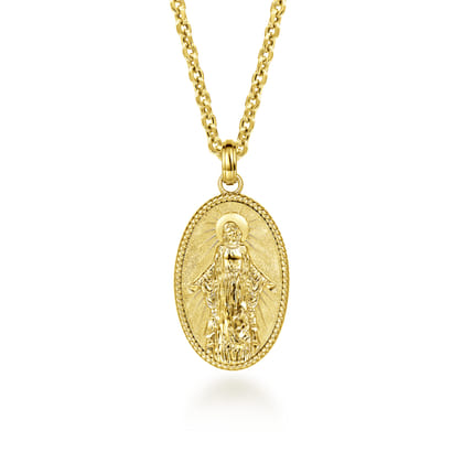Oval 14K Yellow Gold Virgin Mary Pendant with Twisted Rope Frame