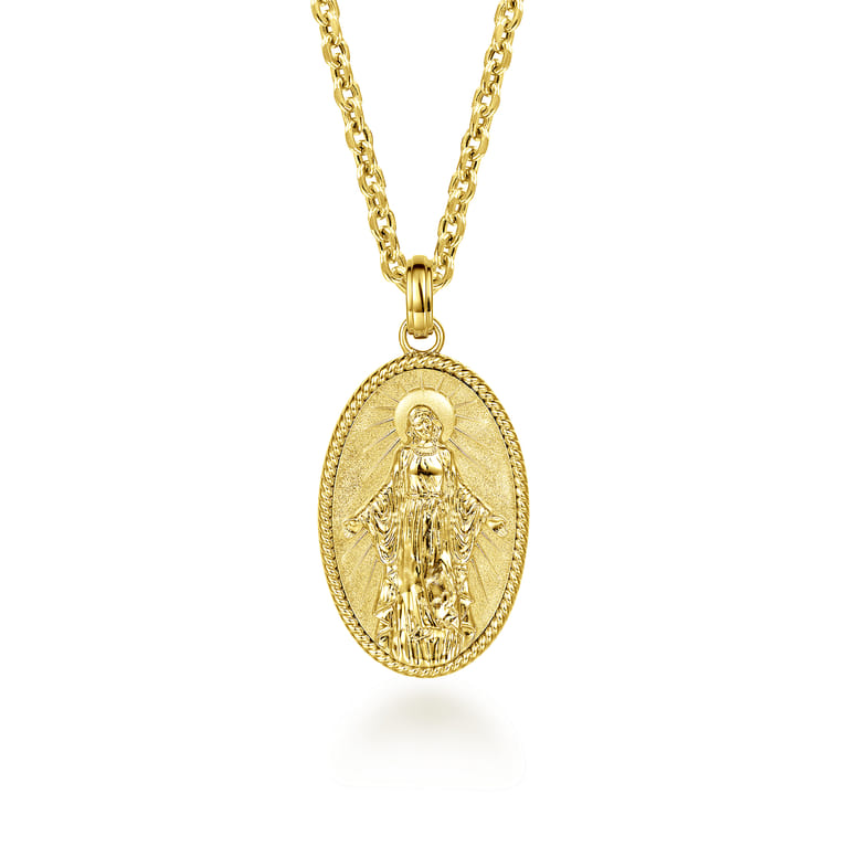 Oval 14K Yellow Gold Virgin Mary Pendant with Twisted Rope Frame - Shot 3
