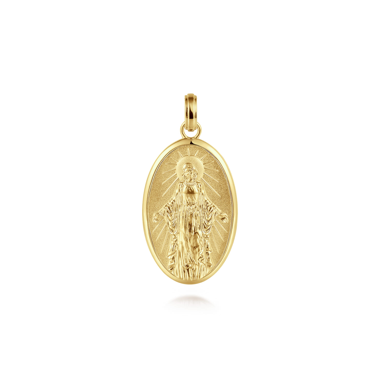 Oval 14K Yellow Gold Virgin Mary Pendant - Shot 1