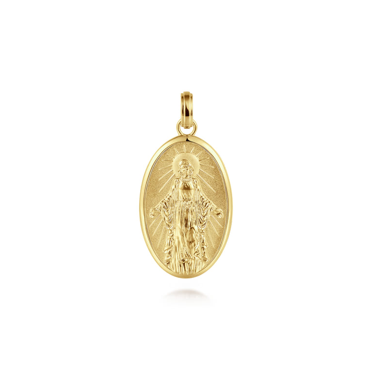 Oval 14K Yellow Gold Virgin Mary Pendant - Shot 1