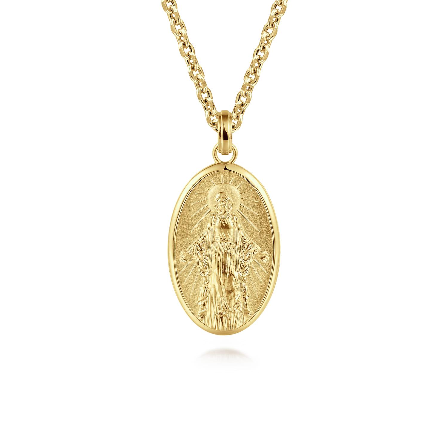 Oval 14K Yellow Gold Virgin Mary Pendant - Shot 3