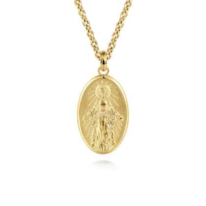 Oval 14K Yellow Gold Virgin Mary Pendant