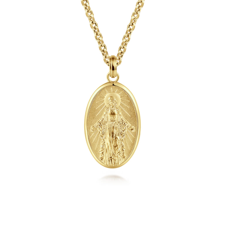 Oval 14K Yellow Gold Virgin Mary Pendant - Shot 3
