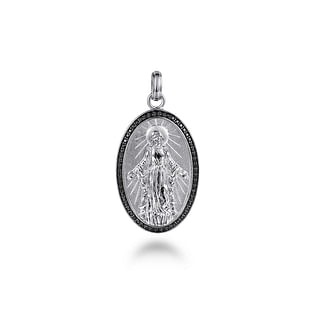 Oval-925-Sterling-Silver-Virgin-Mary-Pendant-with-Black-Spinel-Frame1