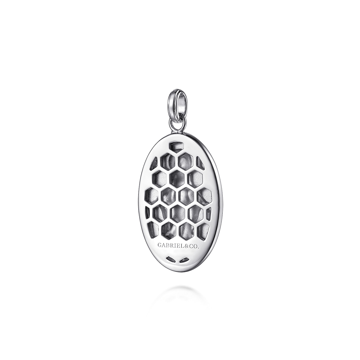 Oval 925 Sterling Silver Virgin Mary Pendant with Black Spinel Frame