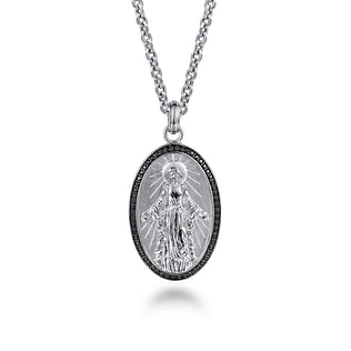Oval-925-Sterling-Silver-Virgin-Mary-Pendant-with-Black-Spinel-Frame3