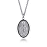 Oval 925 Sterling Silver Virgin Mary Pendant with Black Spinel Frame