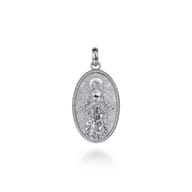 Oval 925 Sterling Silver Virgin Mary Pendant with Twisted Rope Frame