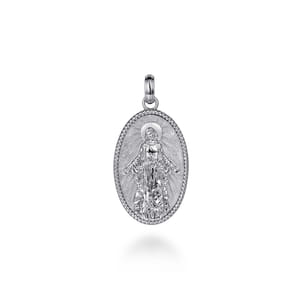 Oval 925 Sterling Silver Virgin Mary Pendant with Twisted Rope Frame