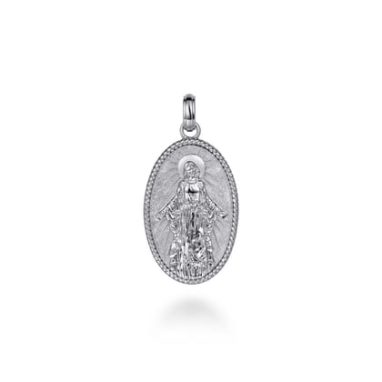 Oval 925 Sterling Silver Virgin Mary Pendant with Twisted Rope Frame