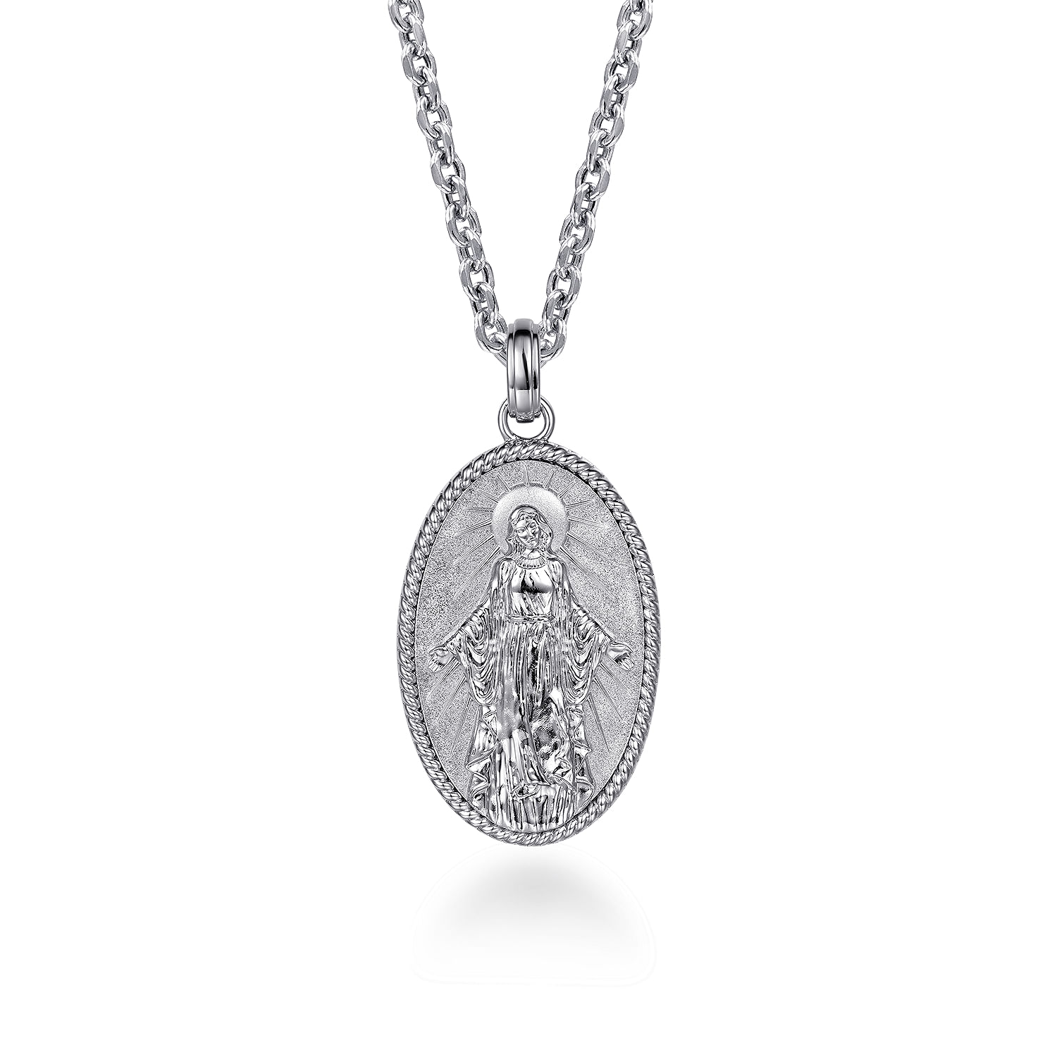Oval 925 Sterling Silver Virgin Mary Pendant with Twisted Rope Frame