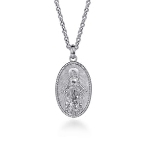 Oval 925 Sterling Silver Virgin Mary Pendant with Twisted Rope Frame