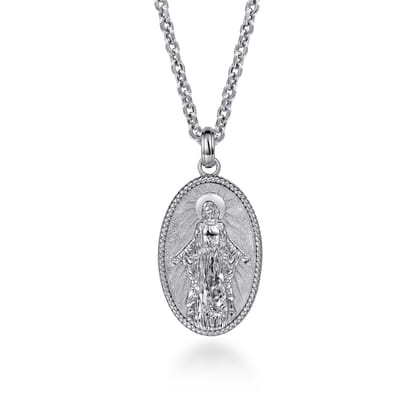 Oval 925 Sterling Silver Virgin Mary Pendant with Twisted Rope Frame