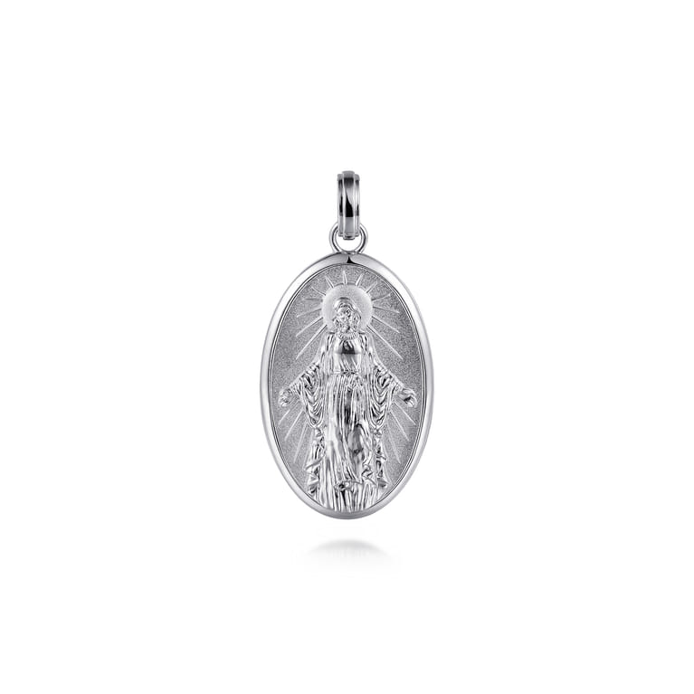Oval 925 Sterling Silver Virgin Mary Pendant - Shot 1