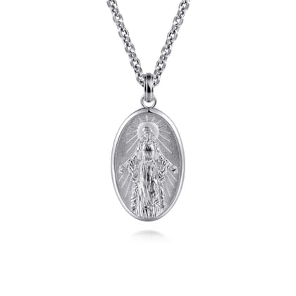 Oval 925 Sterling Silver Virgin Mary Pendant