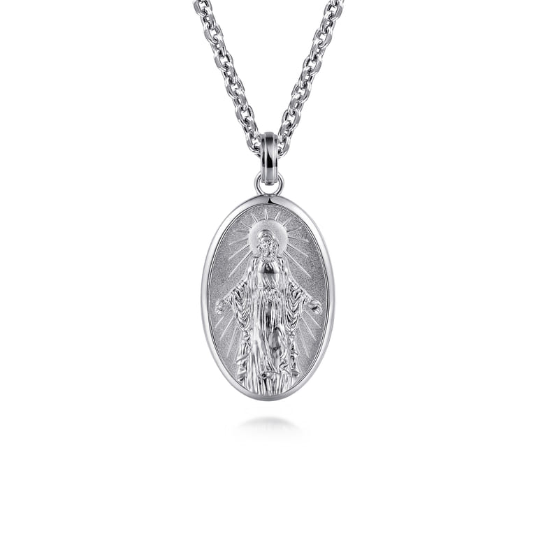 Oval 925 Sterling Silver Virgin Mary Pendant - Shot 3