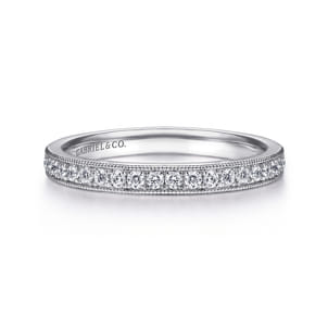 Padua - 14K White Gold Micro Pave Channel Diamond Wedding Band with Milgrain