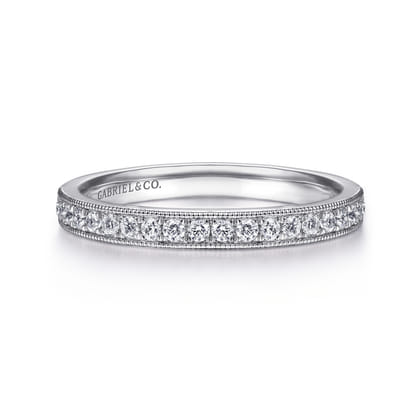 Padua - 14K White Gold Micro Pave Channel Diamond Wedding Band with Milgrain