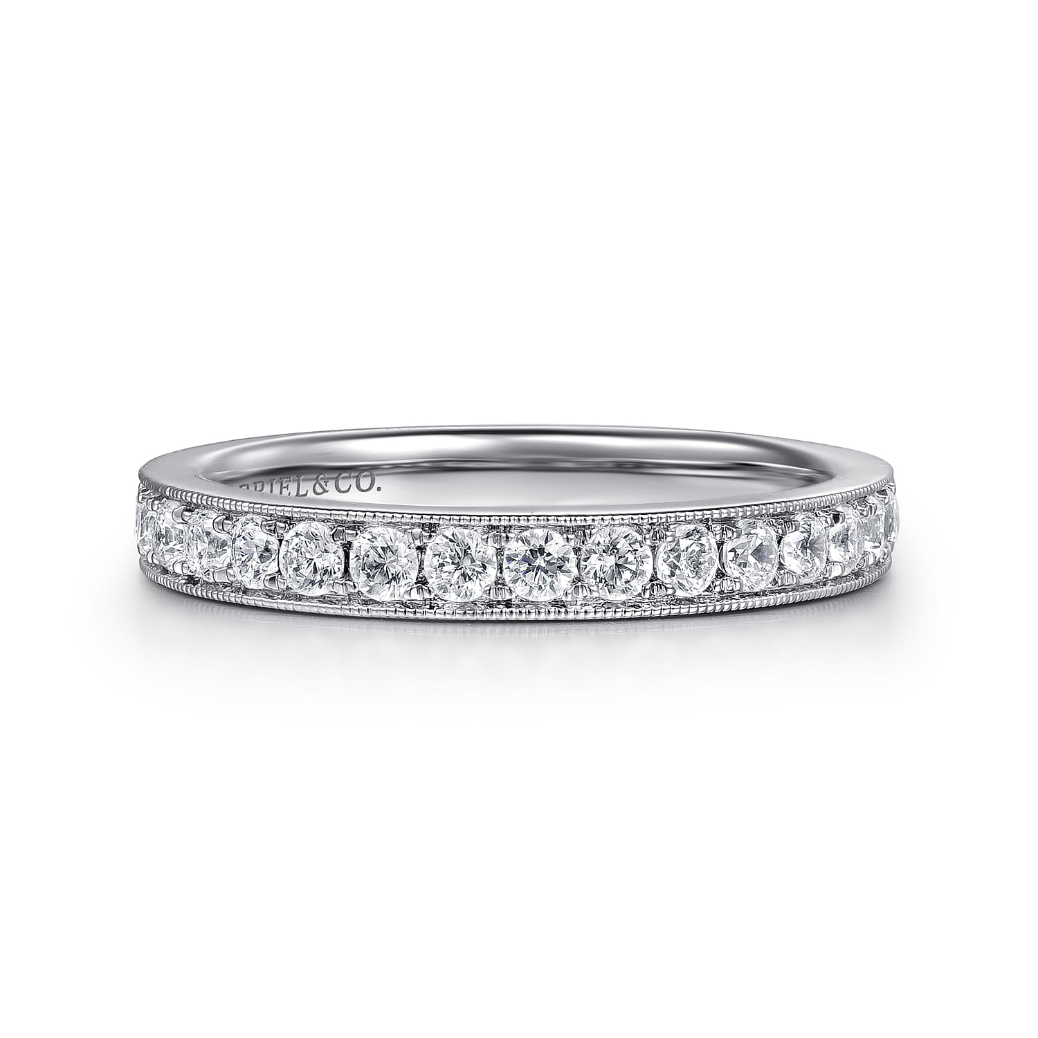 Straight Wedding Ring in 14k White Gold with Round Natural Diamond at Gabriel & Co. - Shot 1