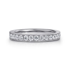 Padua - 14K White Gold Micro Pave Channel Diamond Wedding Band with Milgrain
