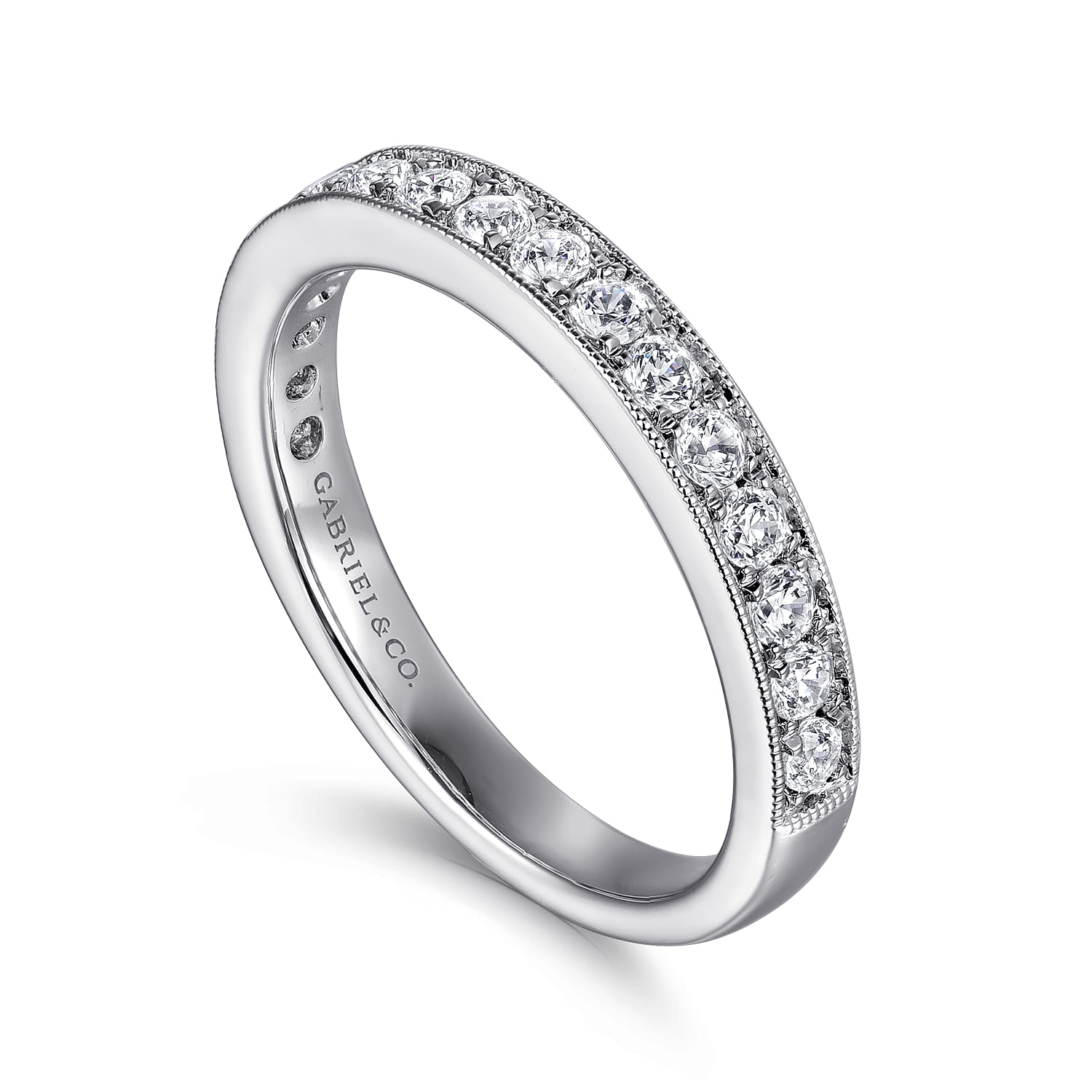 Straight Wedding Ring in 14k White Gold with Round Natural Diamond at Gabriel & Co. - Shot 3