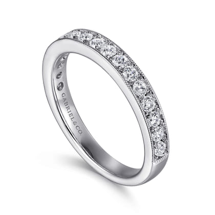 Padua - 14K White Gold Micro Pave Channel Diamond Wedding Band with Milgrain