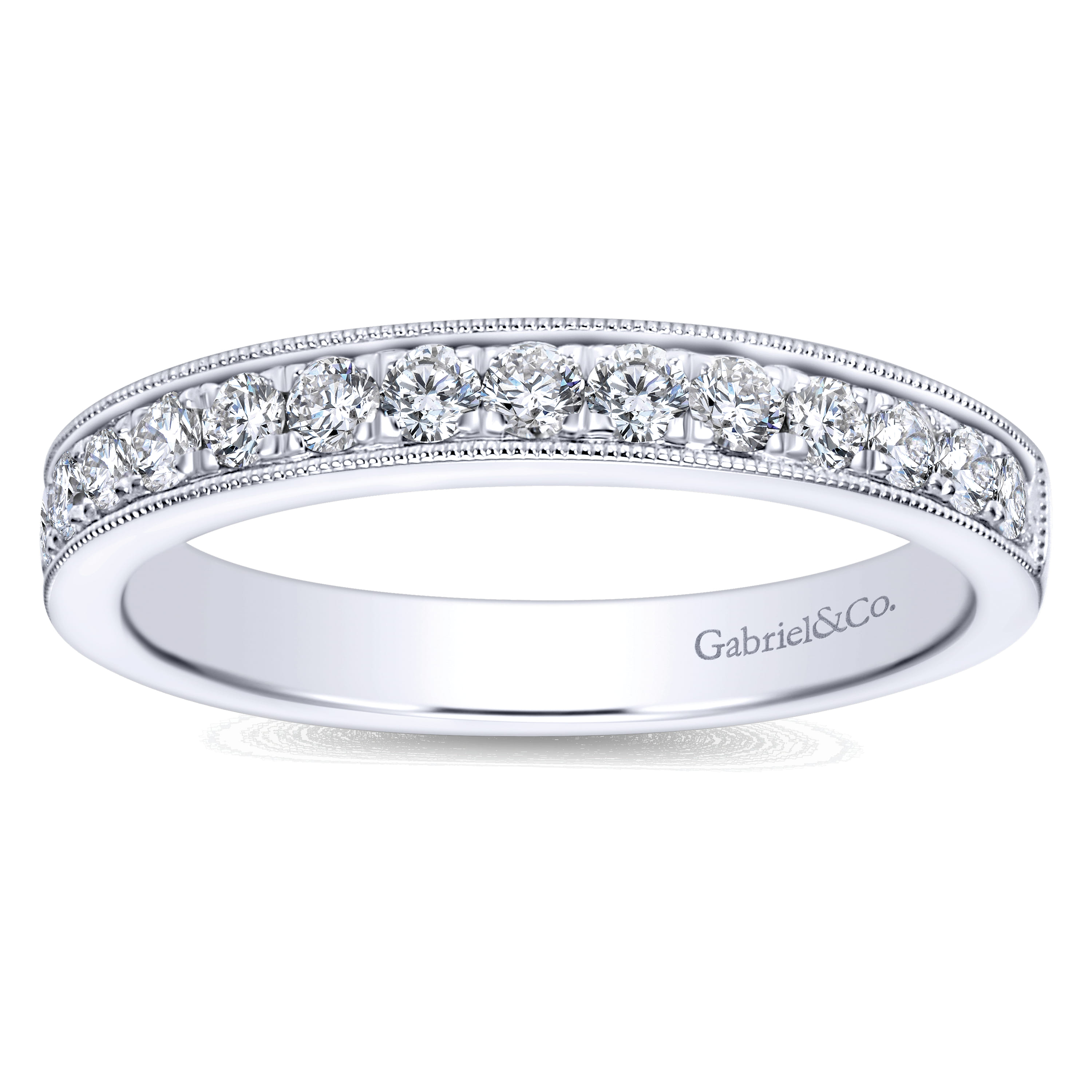 Straight Wedding Ring in 14k White Gold with Round Natural Diamond at Gabriel & Co. - Shot 5
