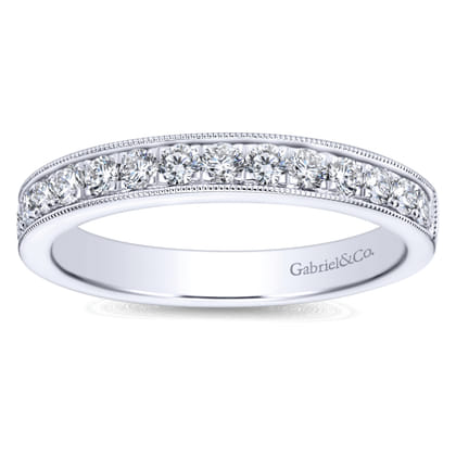 Padua - 14K White Gold Micro Pave Channel Diamond Wedding Band with Milgrain