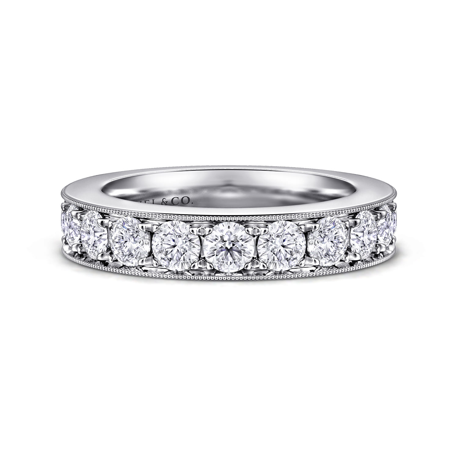 Straight Wedding Ring in 14k White Gold with Round Natural Diamond at Gabriel & Co. - Shot 1