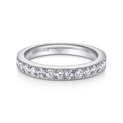 Padua - 14K White Gold Micro Pave Set Diamond Wedding Band with Milgrain