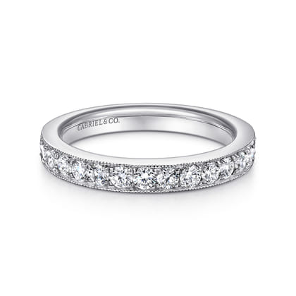 Padua - 14K White Gold Micro Pave Set Diamond Wedding Band with Milgrain