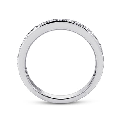Padua - 14K White Gold Micro Pave Set Diamond Wedding Band with Milgrain