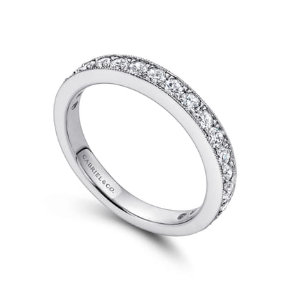 Padua - 14K White Gold Micro Pave Set Diamond Wedding Band with Milgrain