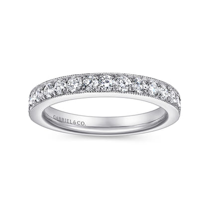 Padua - 14K White Gold Micro Pave Set Diamond Wedding Band with Milgrain