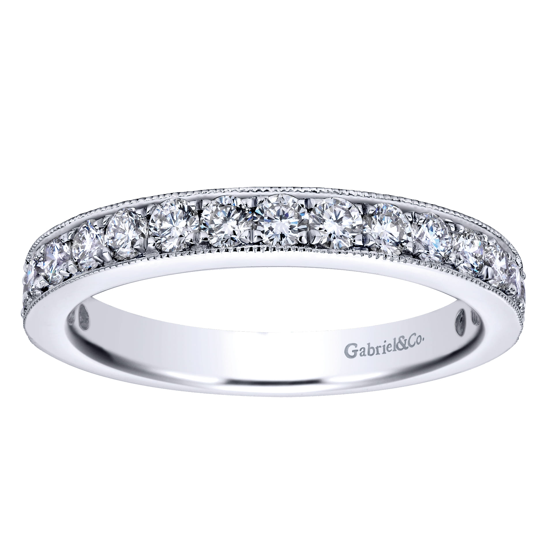 Padua - 14K White Gold Micro Pave Set Diamond Wedding Band with Milgrain