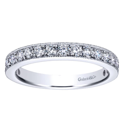 Padua - 14K White Gold Micro Pave Set Diamond Wedding Band with Milgrain