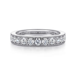 Padua - 14K White Gold Micro Pave Set Diamond Wedding Band with Milgrain