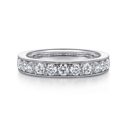 Padua - 14K White Gold Micro Pave Set Diamond Wedding Band with Milgrain