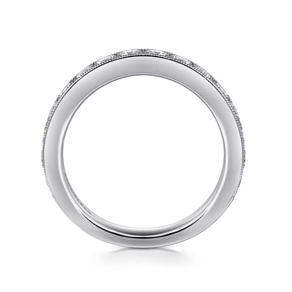 Padua - 14K White Gold Micro Pave Set Diamond Wedding Band with Milgrain