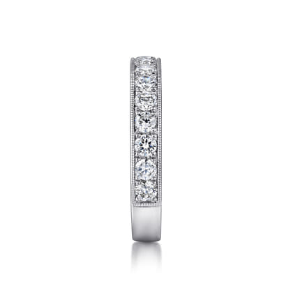 Padua - 14K White Gold Micro Pave Set Diamond Wedding Band with Milgrain