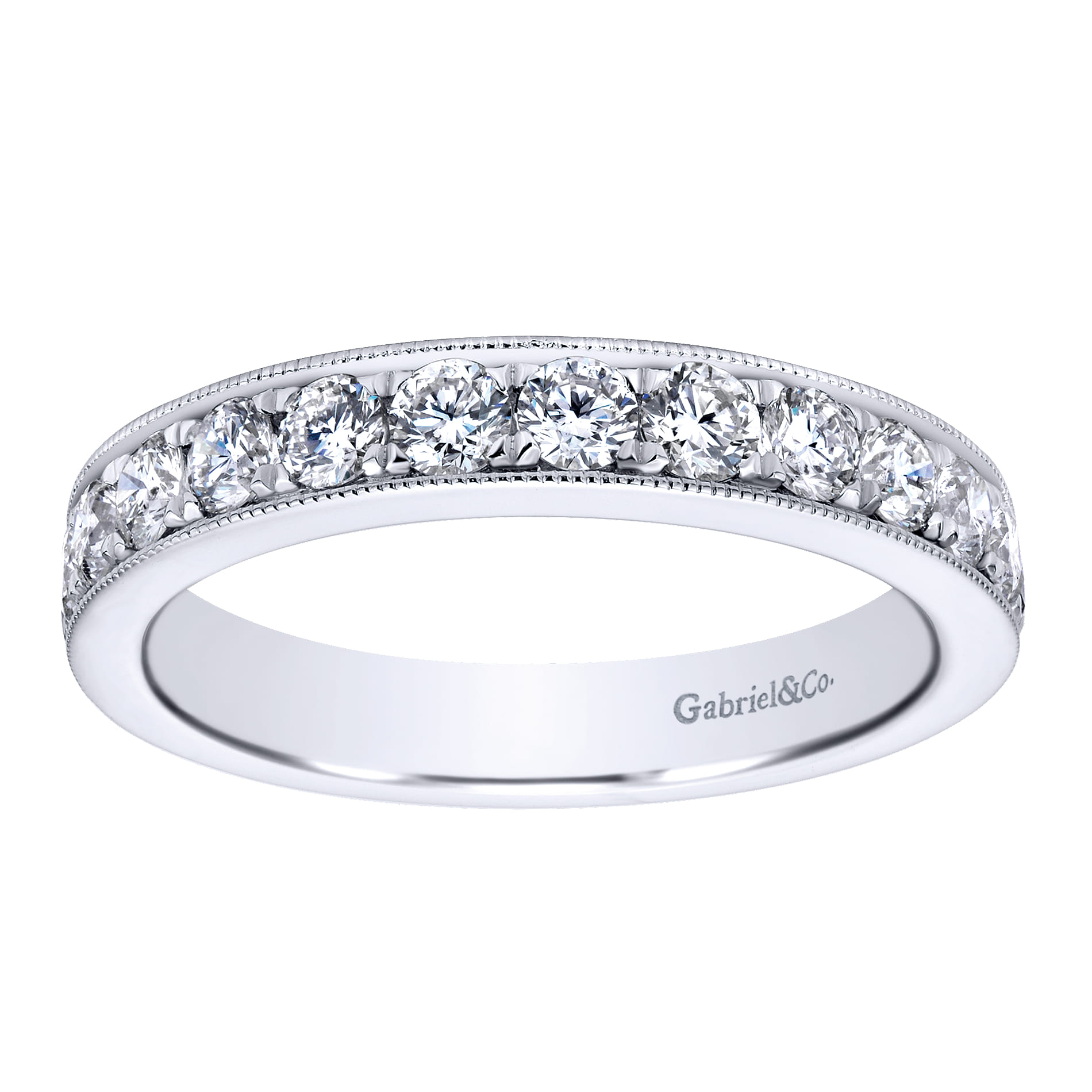 Straight Wedding Ring in 14k White Gold with Round Natural Diamond at Gabriel & Co. - Shot 5