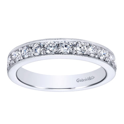 Padua - 14K White Gold Micro Pave Set Diamond Wedding Band with Milgrain