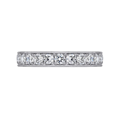 Padua - 14K White Gold Micro Pave Set Diamond Wedding Band with Milgrain