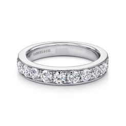 Padua - 14K White Gold Micro Pave Set Diamond Wedding Band with Milgrain