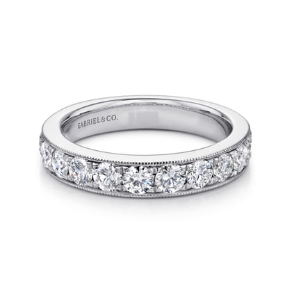 Padua - 14K White Gold Micro Pave Set Diamond Wedding Band with Milgrain