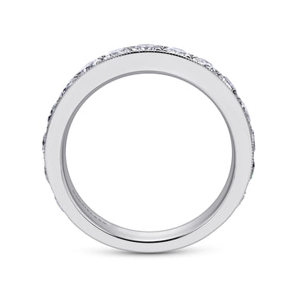 Padua - 14K White Gold Micro Pave Set Diamond Wedding Band with Milgrain