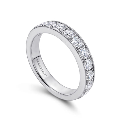 Padua - 14K White Gold Micro Pave Set Diamond Wedding Band with Milgrain