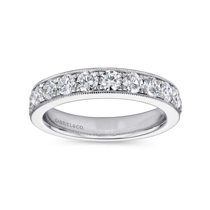 Padua - 14K White Gold Micro Pave Set Diamond Wedding Band with Milgrain