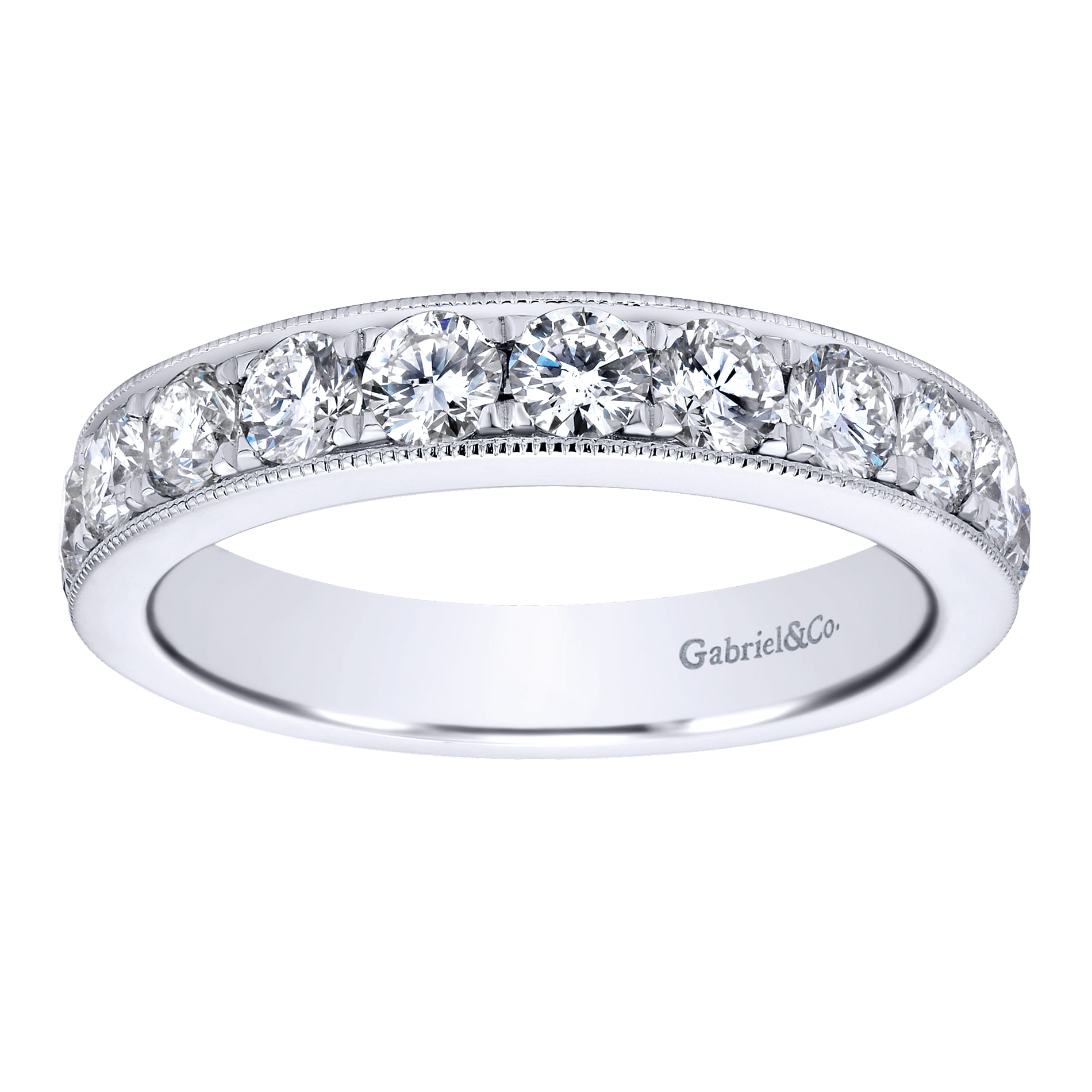 Straight Wedding Ring in 14k White Gold with Round Natural Diamond at Gabriel & Co. - Shot 5